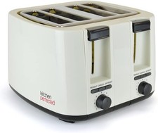Cream 4 Slice Toaster Extra Wide Slot Variable Browning Defrost Reheat High Lift
