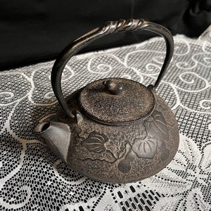 Nambu Ironware, Teapot With Strainer. Ivy Pattern 2c Size.
