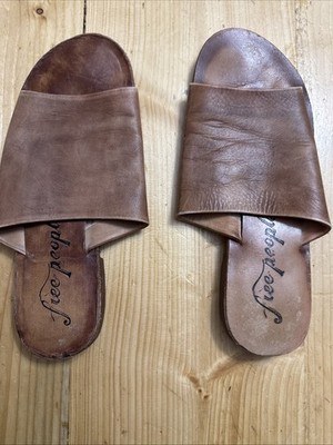 Free People Sant Antoni Leather Brown Tan Slide Sandals Size 6 | EU 36