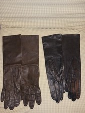 Lot2 VTG Japan Rn 27219 Women Black Black Leather Rayon Lined Forearm Gloves M