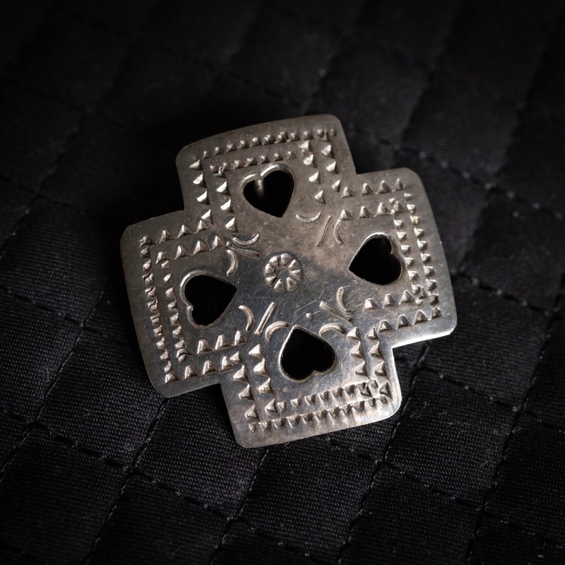Vintage Taxco Mexican TR-54 Sterling Silver Maltese Cross Heart Pin Pendant 925