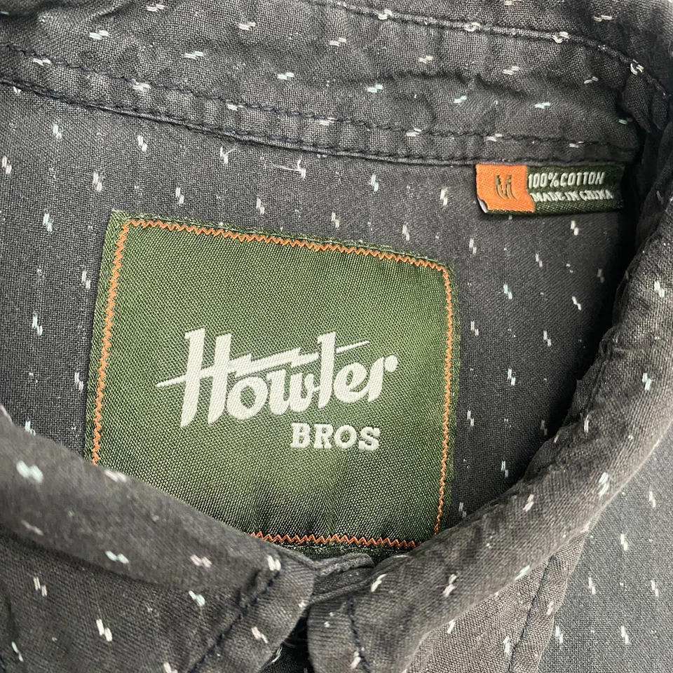 Howler Bros Shirt Mens Medium Dark Grey Olive Button Up Geometric Stitching AOP - Image 4 of 4