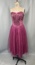 Vintage Dress SIZE MEDIUM purple pink tulle strapless prom dress 40s 50s HARLENE