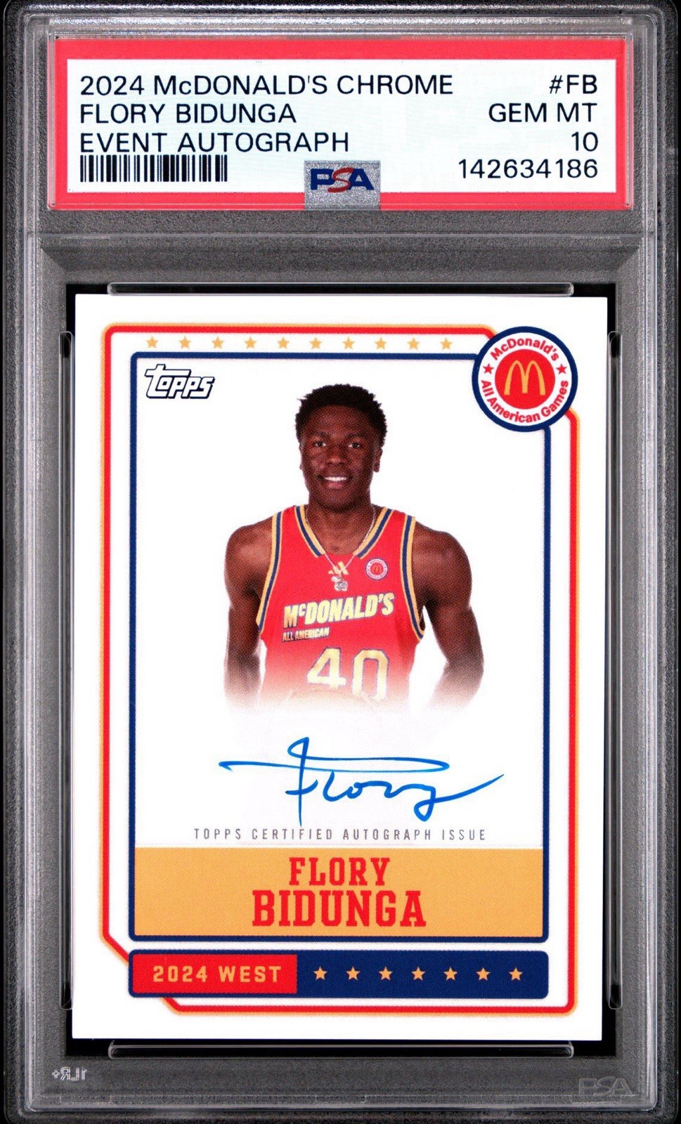 Flory Bidunga 2024 Topps Chrome McDonald's AA Event Auto Kansas Rookie PSA 10