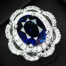 Striking Royal Blue Sapphire 4.12Ct 925 Sterling Silver Handmade Floral Rings