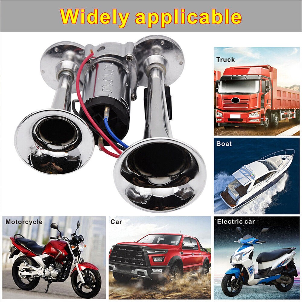1000DB Super Loud Air Electric Horn Dual-Trumpet 12V For Car Truck Train Speaker