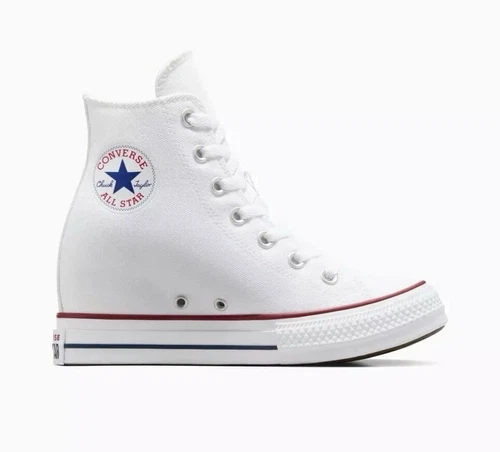 Sneakers Converse donna All Star zeppa nascosta tacco alto plateau bianche nuove con scatola
