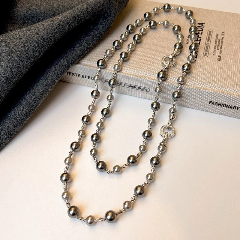 AAA 8-12mm Redondo Negro Gris Concha Perla Collar Pendientes Bracele 14k Relleno Oro Foto 2 de 4