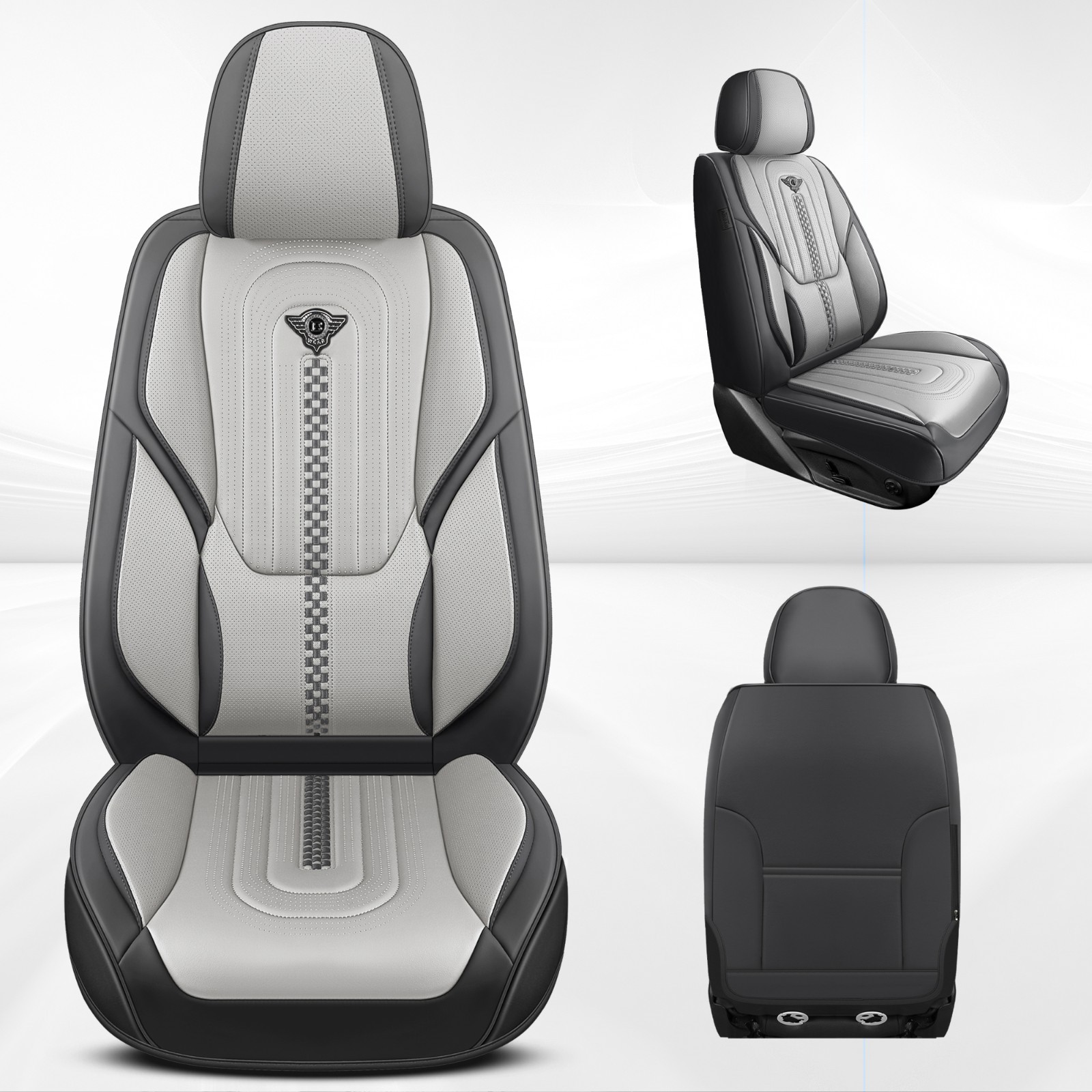 Menifomory Leather Seat Covers with Lumbar Support Fit Car Auto SUV Gray
