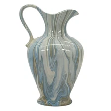Porcealin Ceramic Blue & White Marble Glazed Pattern Home Decor Pitcher Vase ...