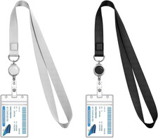 2 Pack Lanyards with ID Badge Holders, Retractable Badge Reel with Clear