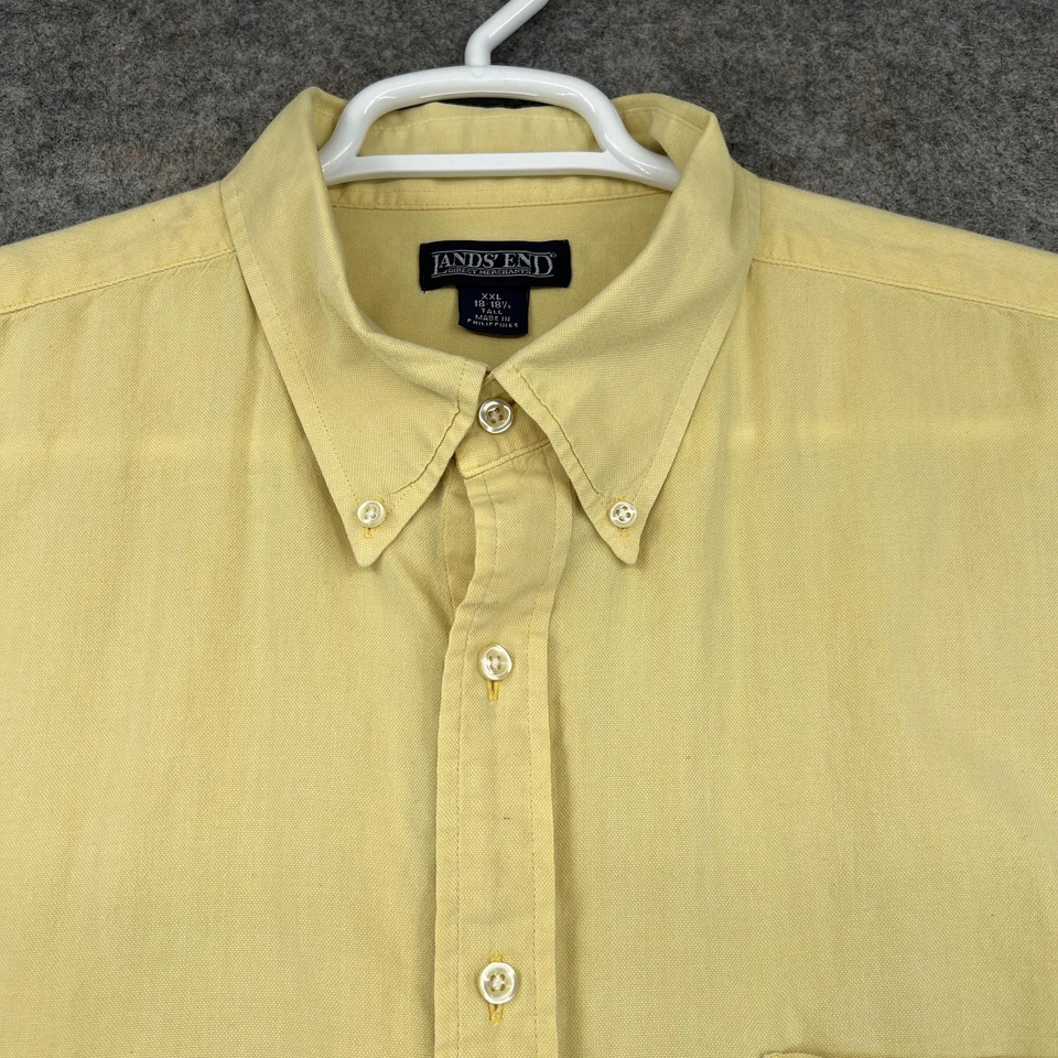 Lands' End Button Down Shirt Mens 2XL Tall Yellow Short Sleeve Preppy Casual - Image 2 of 4