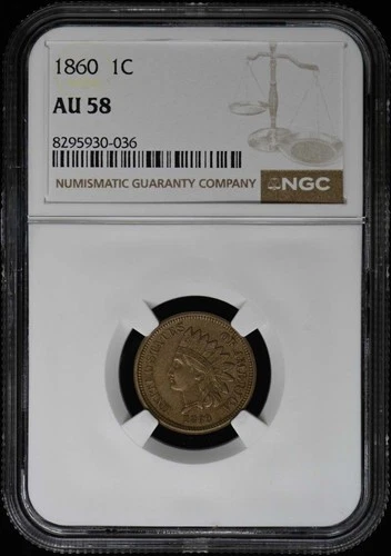 1860 Copper-Nickel Indian Cent 1C NGC AU58