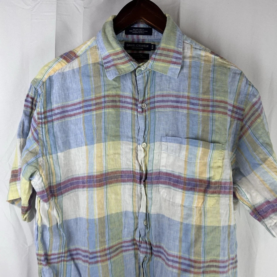 Daniel Cremieux Collection Medium Linen Short Sleeve Plaid Shirt Italian Fabric - Image 2 of 4