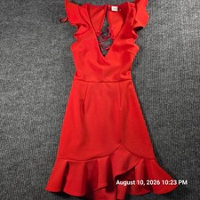 Selfie Leslie Red Ruffle Lace Up Back Mini Dress Small V-Neck Cocktail Party