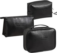 Kulturbeutel 3 StüCk Set GroßE Kosmetiktasche PU Leder Schwarz Wasserdicht