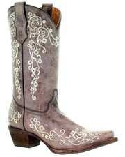Corral Girls' Crater Bone Embroidered Western Boot - Snip Toe - A2773