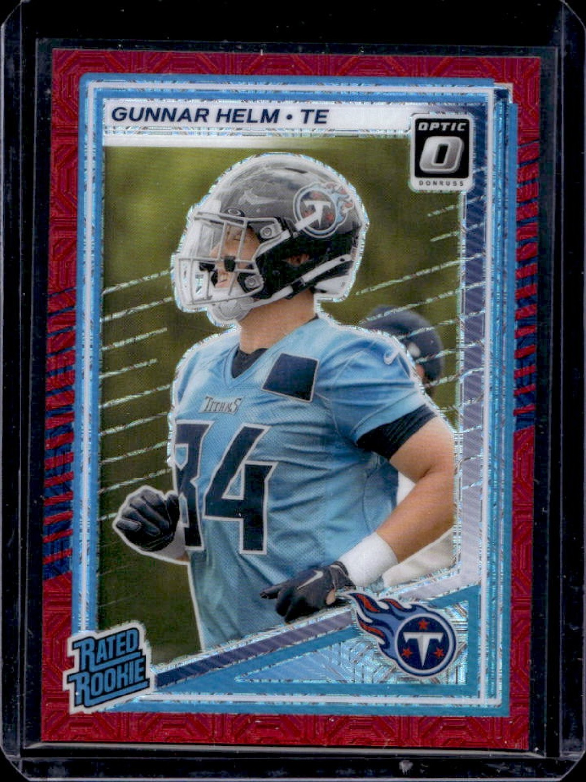 2025 Panini Donruss Optic Gunnar Helm Rated Rookie Red Mojo Prizm #294 Titans