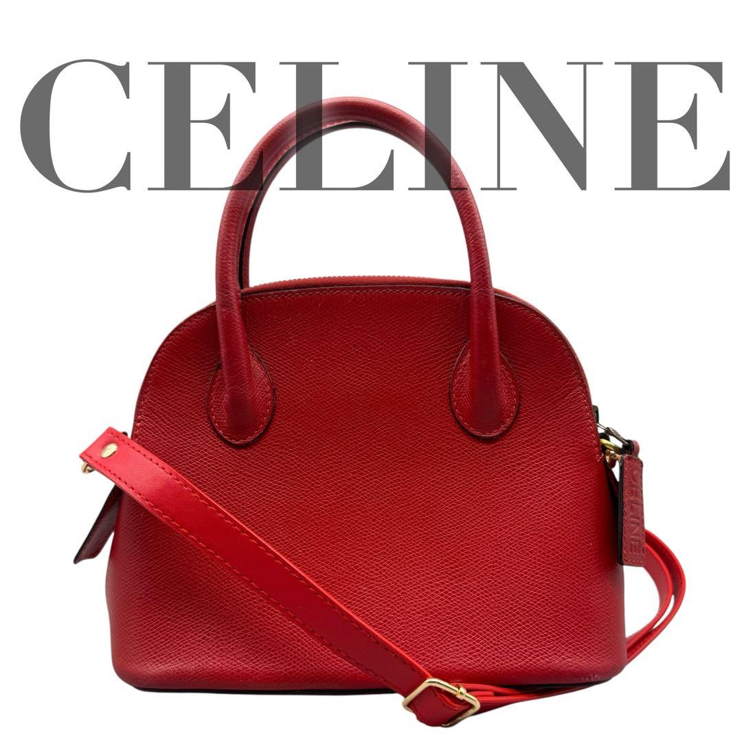 Celine Authentic Red Leather 2Way Shoulder Bag I051038