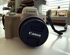 Canon EOS M50 White Mirrorless Camera 24.1MP w/ Lens, Strap & Lens Cap