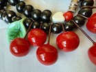 Vintage Signed Flying Colors Ceramic Cherry Bead Necklace Black UMC — photo 3