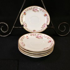 Limoges Haviland 5 Demitasse Saucers Schleiger 534 Pink Roses Gold Trim1894-1931