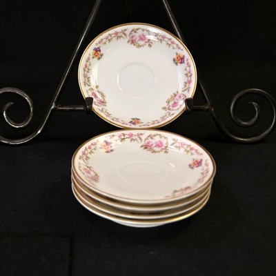 Limoges Haviland 5 Demitasse Saucers Schleiger 534 Pink Roses Gold Trim1894-1931