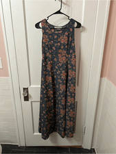 Vintage Sleeveless Floral Maxi Dress in Navy with Pink Roses