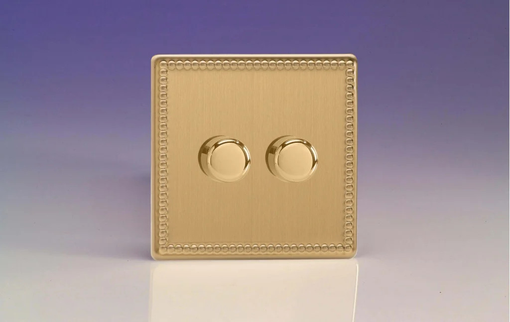 Dimmer Brass V-Pro Jubilee Brushed 120w Max 2-Gang 2-Way Varilight JDYP252S.JB