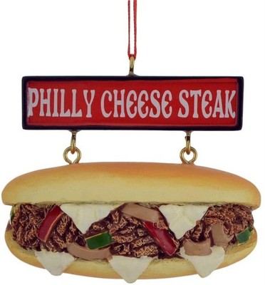 Kurt Adler Philly Cheese Steak Sandwich with Sign Ornament 2.5''