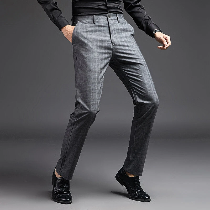 Buy CRIMSOUNE CLUB Grey Checks Cotton Slim Fit Mens Trousers | Shoppers Stop