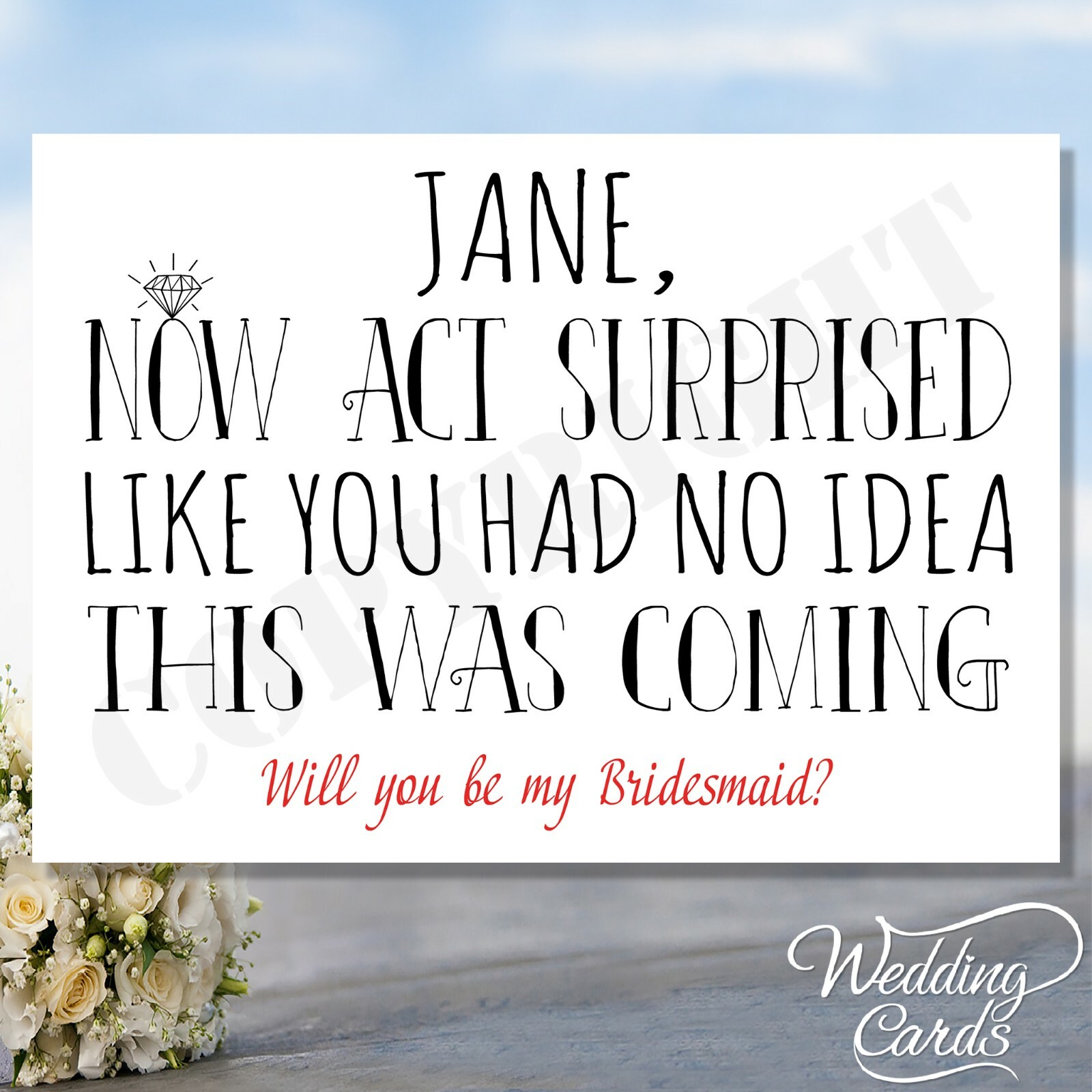 Will you be my Bridesmaid Card Maid of Honour Matron Flower Girl Invite Wedding