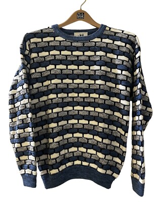 Vintage Jed Wear Sweater Men s Size M All Coogi Style Wool Blend Blue/White