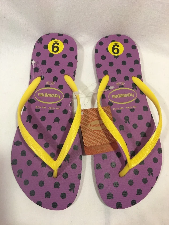 Havaianas Lunares Forma Animal Cabezas Púrpura Amarillo 9/10W 8M Hecho en Brasil Foto 2 de 4