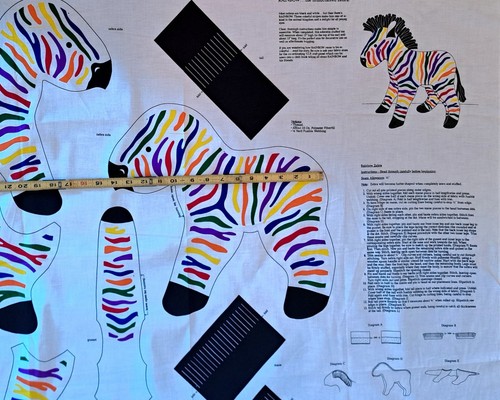 Rainbow Zebra Fabric Panel Stuffed Pillow Plush Cut And Sew - Picture 4 of 6