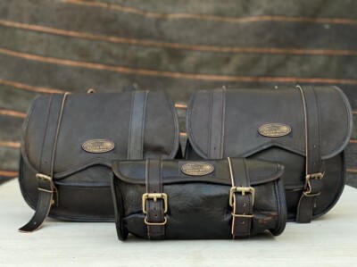 Leder Motorrad Satteltaschen Gepäcktasche für Sportster (Bull Hide 3 schwarze...
