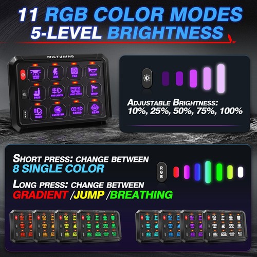 12 Gang Switch Panel RGB LED Light Bar Circuit Relay Control Box Truck Marine US - Foto 13 di 15