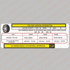 Custom TIRE LOADING INFORMATION DECAL Label for CHRYSLER DODGE JEEP