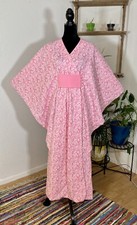 Vintage House Dress Muumuu Kimono Style Handmade Maxi Pink Floral Caftan Cottage
