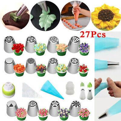 27 Pcs Set Russian Tulip Icing Piping Nozzles Leaf Pastry Cake Decorating Tool