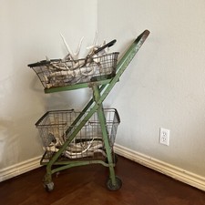 Vintage Green OriginalIndustrial Grocery Shopping Cart United, Steel  Wire Co.