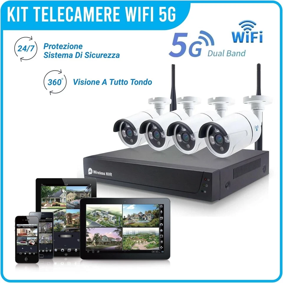 TELECAMERA WI-FI ESTERNO, KIT VIDEOSORVEGLIANZA WIRELESS, 4 CANALI FULL HD IP - Immagine 2 di 4