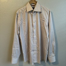 Men  s ETON Vertical Striped Dress Shirt Button Front Size 43 17 Wrinkle Free