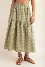 Printed tired midi skirt