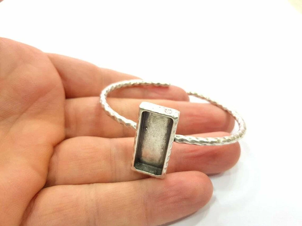 Brazalete de plata martillada brazalete en blanco ajustable plata antigua latón G16023 Foto 3 de 4