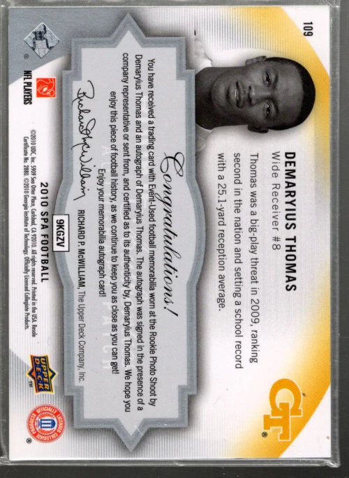 B2917- 2010 SP Authentic #109 Demaryius Thomas RC Auto Jersey /199 SAMPLE PIC - Image 2 of 2