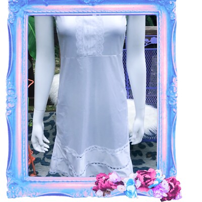 Vintage Eyelet Lace Slip Dress Chemise Edwardian Boho Bridal Nylon