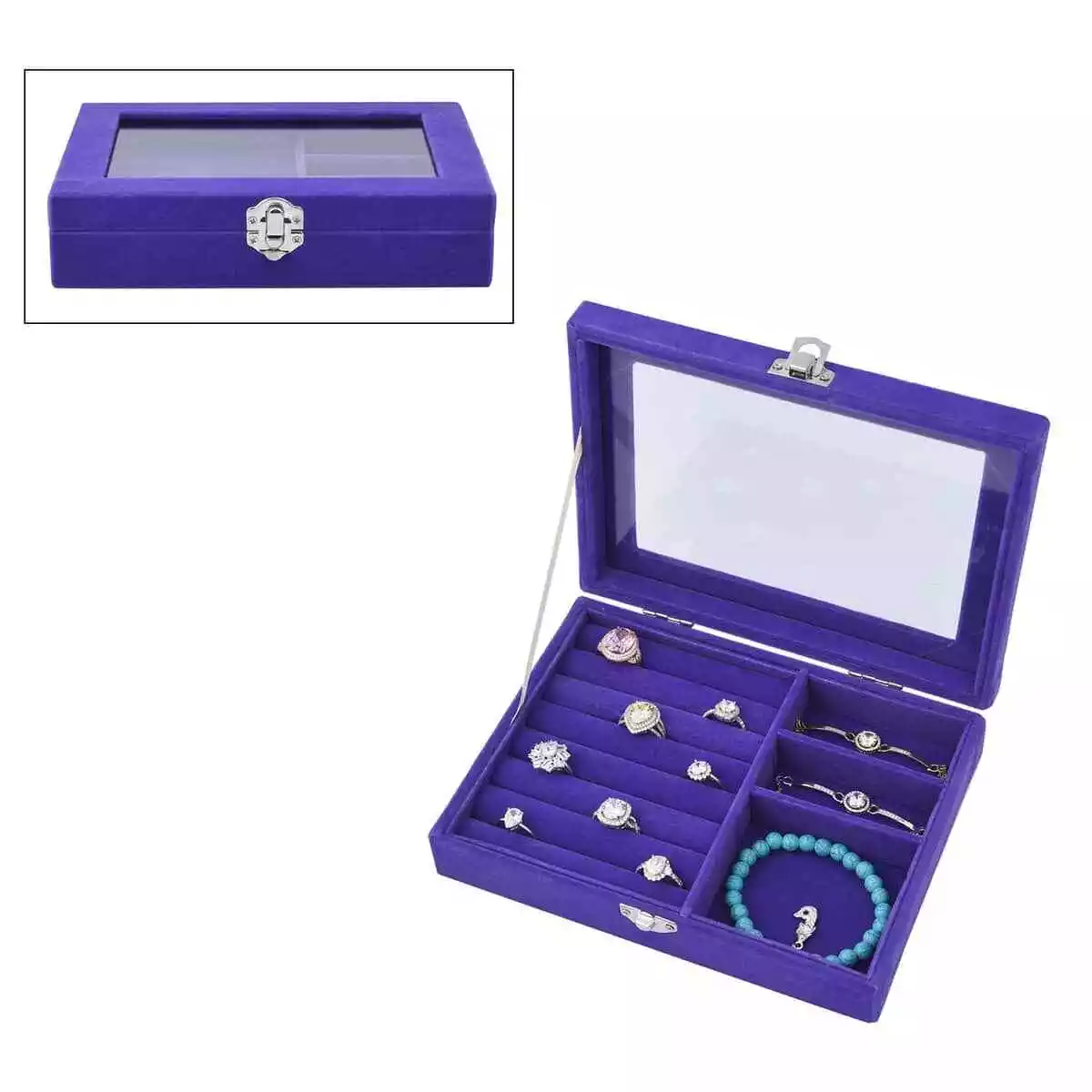 Velvet Jewelry Box Anti Tarnish Lining & Lock Hold Up to 28 Rings + MORE!!