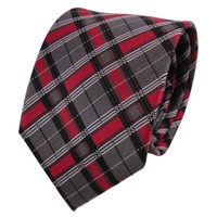 Tigertie Designer Seidenkrawatte Rot Grau Anthrazit Kariert - Krawatte Seide