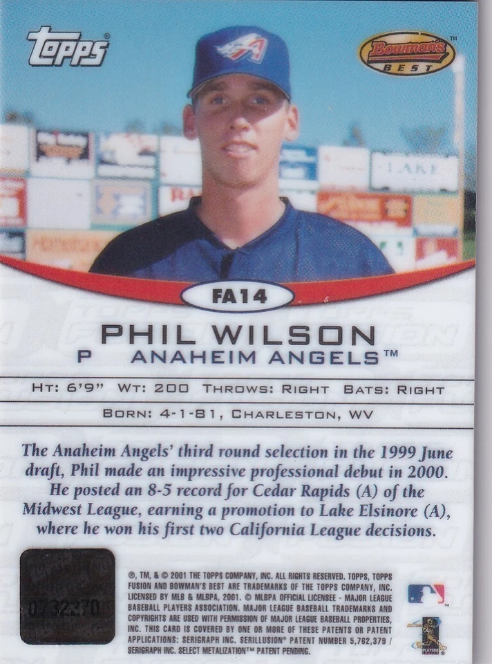 2001 Topps Fusion Autographs #FA14 Phil Wilson RC (Bowman's Best) - Image 2 of 2